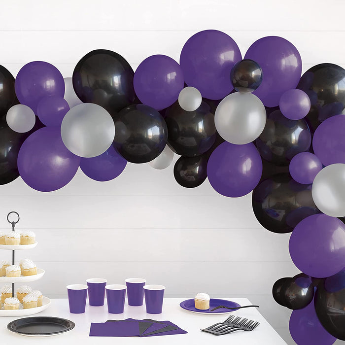 Black Purple Silver Balloon Arch Kit 40pc