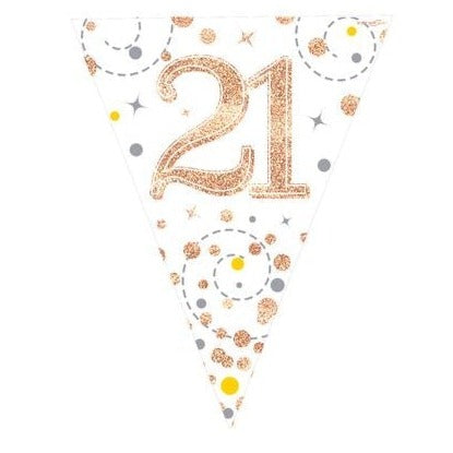21st Birthday White & Rose Gold Bunting - 11 Flags 3.9M