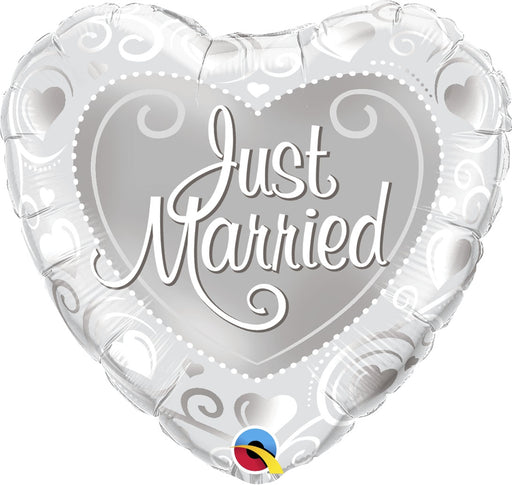 18'' Just Married Heart Silver Foil Balloon