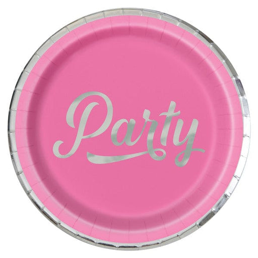 Unique Party Paper Plates Silver & Bright "Party" Round 9" Dinner Plates