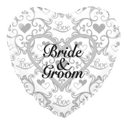 18'' Foil Heart Bride & Groom Filigree