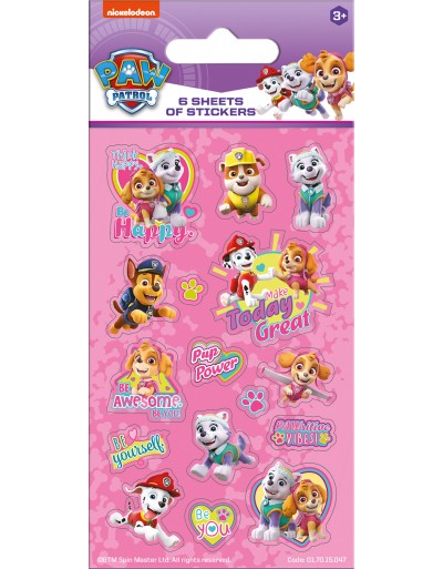 Paw Patrol Pink Party Sticker Pack - 6 Sheets