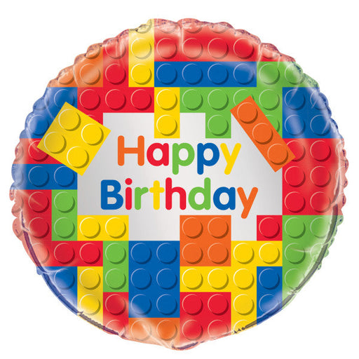 Building Blocks Birthday Round Foil Balloon 18''
