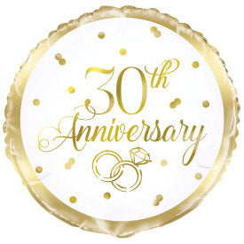 Gold 30th Anniversary Round Foil Balloon 18''