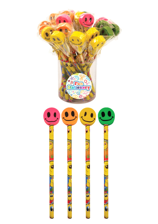 Yellow Smile Pencils with Smiling Eraser Toppers (4 Assorted Colours) 1pc