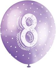12'' Pearlised Latex Assorted Number 8 Birthday Balloons