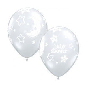 11'' Diamond Clear Baby Shower Moon & Stars 25pk