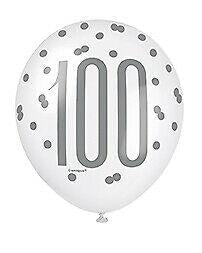 Blue Glitz 100th Birthday Latex Balloons 6pk