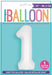 34" White Number 1 Foil Balloon