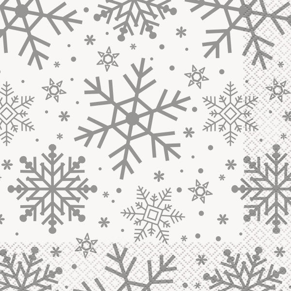 Silver Snowflake Christmas Napkins 16pk