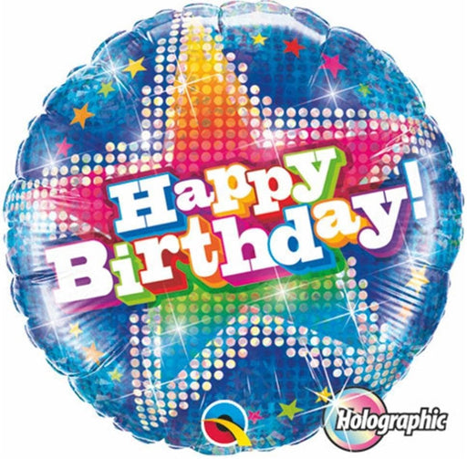 Happy Birthday Dazzling Star Blue Holographic Balloon 18'' 