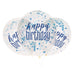 6 12'' Clear Printed Glitz ''Happy Birthday'' Balloons With Confetti, Blue & Silver