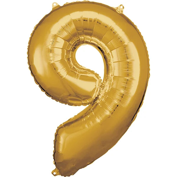Gold Number 9 34" Foil Balloon