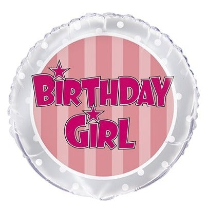 18'' Pink Stripe Birthday Girl Balloon