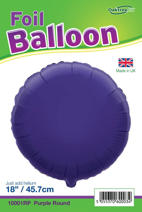 Oaktree UK Foil Balloon Purple Round Balloon 18 Inch