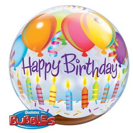 22'' Single Bubble Happy Birthday Balloons & Candles