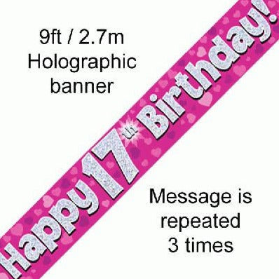 Foil Banner 17th Birthday Pink