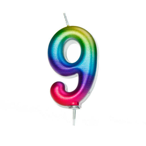 Creative Party Ahc06/9 Moulded Number 9 Pick Candle I Rainbow I 1 Pc