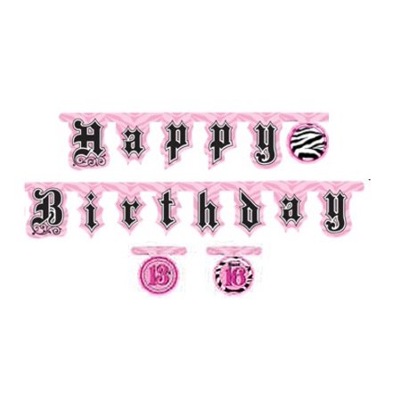 Pink Zebra Party Happy Birthday Jointed Banner