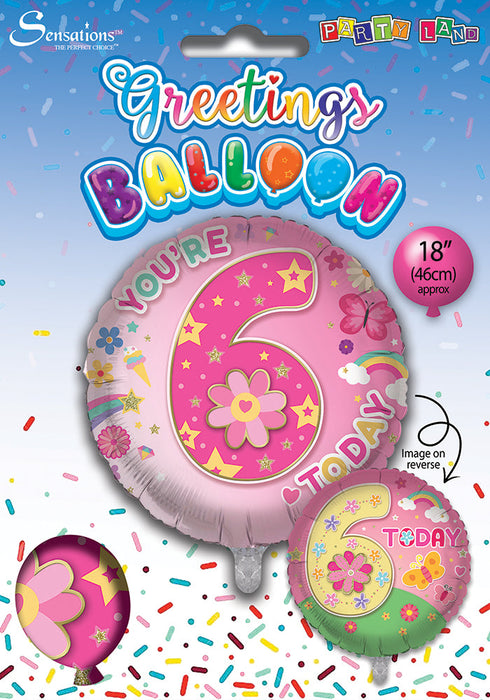 Flowers / Pink 6th Birthday 18 Inch Foil Balloon