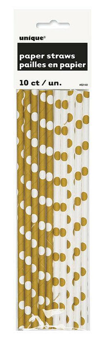 Gold Polka Dot Paper Party Straws 10pk