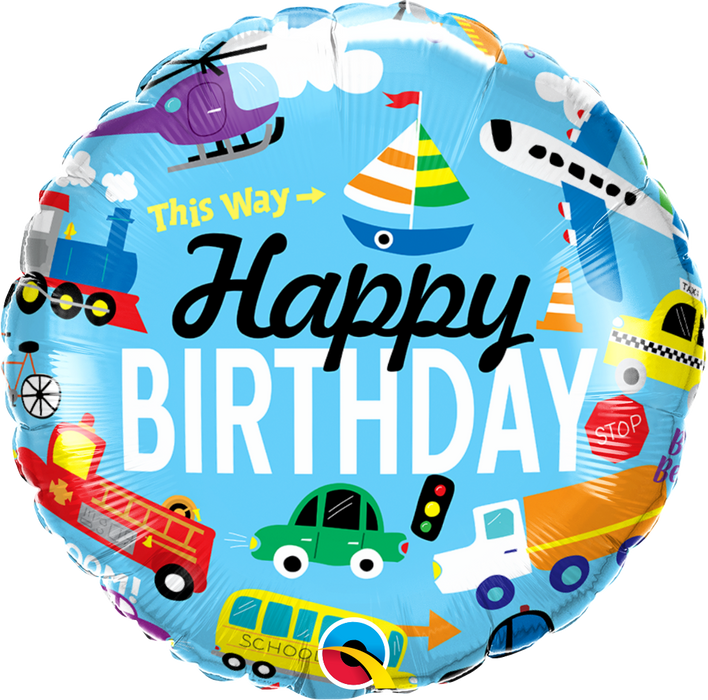 18" Happy Birthday Transportation Balloon