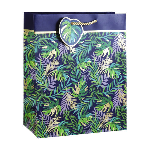Grand sac en papier à feuilles tropicales