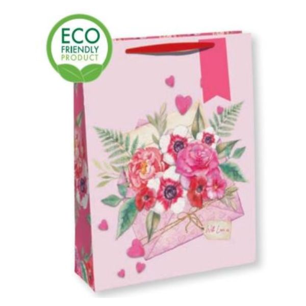 Pink Bag with Flowers Paper Bag Large