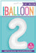 34" White Number 2 Foil Balloon