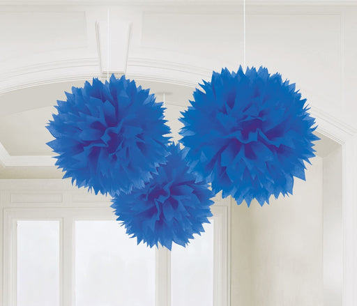 Royal Blue Paper Fluffy Decoration 3pk 40.6Cm