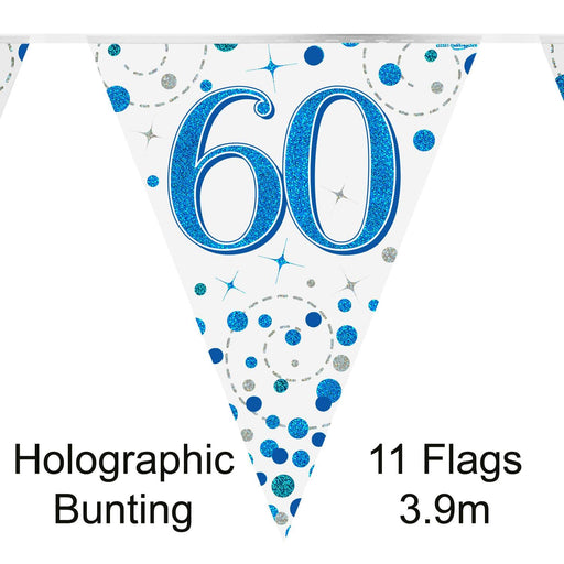 60th Birthday Bunting Blue Fizz - 11 Flags 3.9M