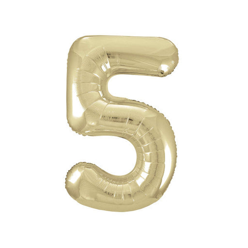 Champagne Gold Number 5 Shaped Foil Balloon 34'', Packaged