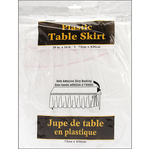 Plastic Table Skirt, 14 Ft, White, 1Ct