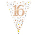 16th Birthday White & Rose Gold Bunting - 11 Flags 3.9M
