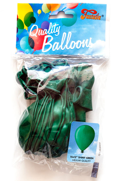 12" Green Shiny Balloons 15pk