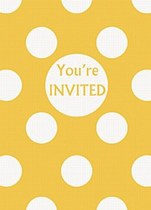 Lot de 8 invitations à une fête à pois jaune soleil