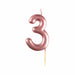 #3 Metallic Rose Gold Finish Numerical Candles 6 cm