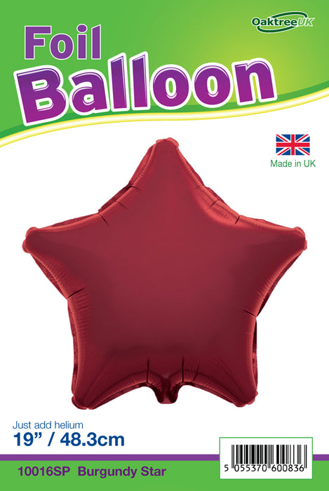 19'' Packaged Star Burgundy Foil Balloon