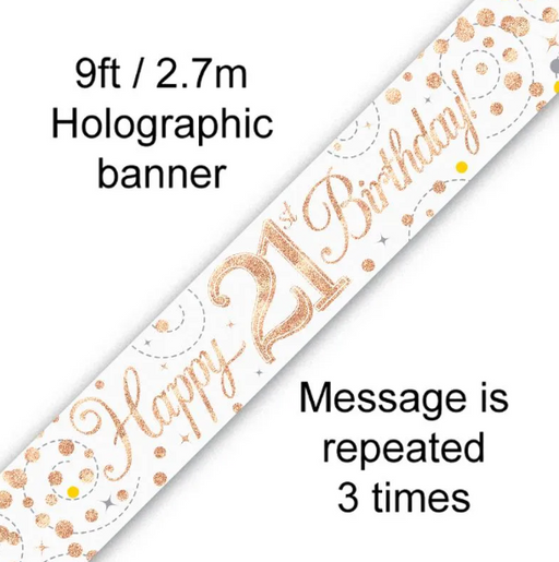 White & Rose Gold 21st Birthday Foil Banner