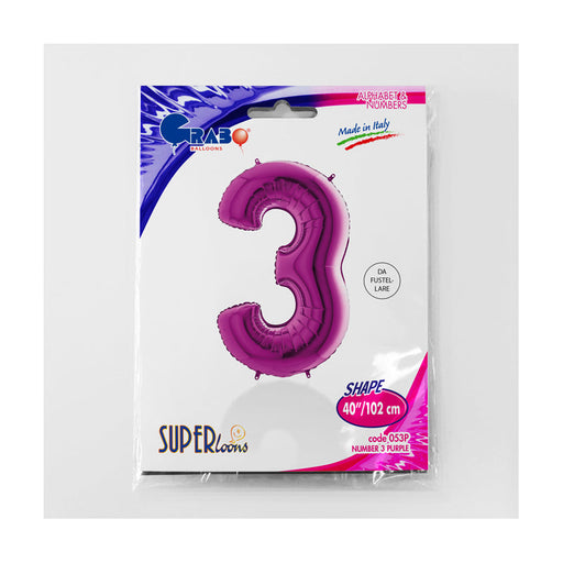 40'' Shape Foil Number 3 - Purple