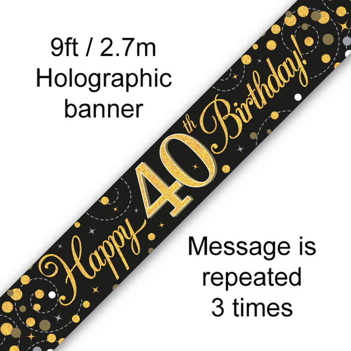 40th Birthday Black & Gold Fizz 9ft Banner