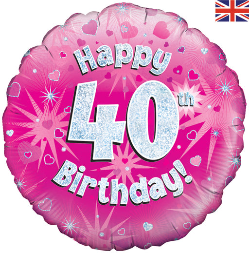 18'' Foil Happy 40th Birthday Pink