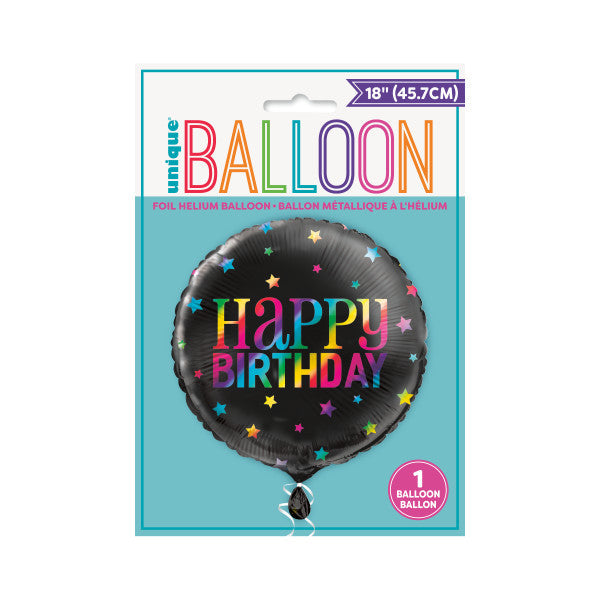 Rainbow Happy Birthday Round Foil Balloon 18'' Black Stars