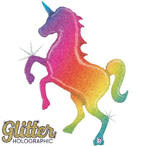 54'' Holographic Glitter Rainbow Unicorn