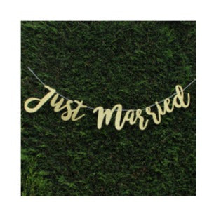 Gold Glitter Just Married Banner