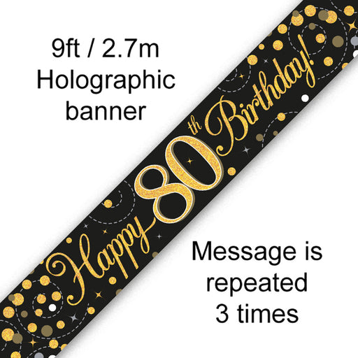 80th Birthday Black & Gold Fizz 9ft Banner