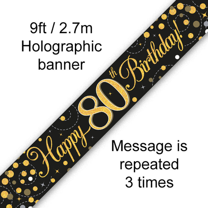 80th Birthday Black & Gold Fizz 9ft Banner