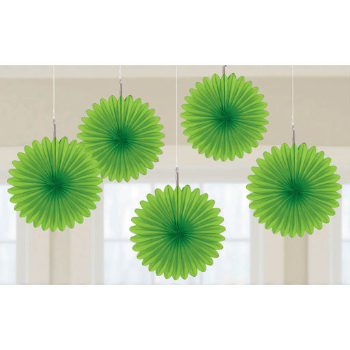 Kiwi Green Mini Paper Fans - 15.2cm - 5pk