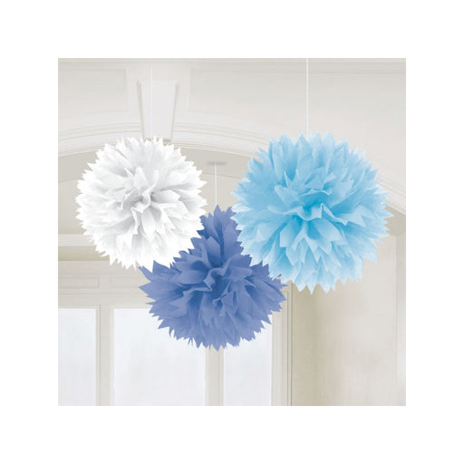 Blue Fluffy Tissue Decoration 40.6Cm 3pk