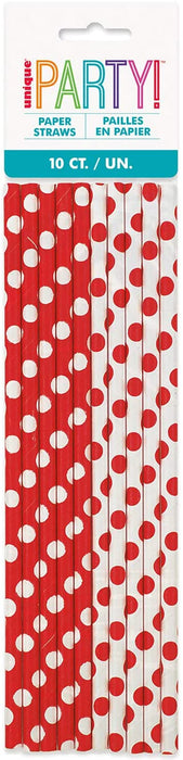 Red Polka Dot Paper Straws 10pk